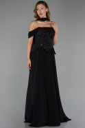 Long Black Chiffon Evening Dress ABU6390