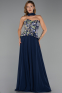 Long Navy Blue Chiffon Evening Dress ABU6391