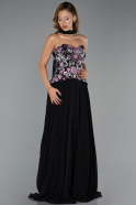 Long Black Chiffon Evening Dress ABU6391