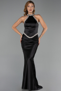 Long Black Satin Evening Dress ABU6396