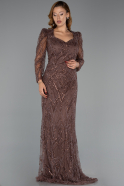 Long Brown Beaded Plus Size Evening Gown ABU5388