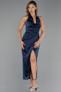 Midi Navy Blue Satin Cocktail Dress ABK2506