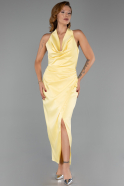 Midi Yellow Satin Cocktail Dress ABK2506