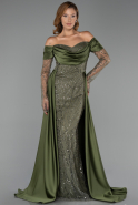 Long Olive Drab Beaded Evening Dress ABU5934