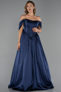 Long Navy Blue Satin Evening Dress ABU6399
