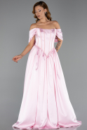 Long Powder Color Satin Evening Dress ABU6399