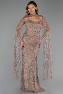 Long Brown Beaded Evening Dress ABU6401
