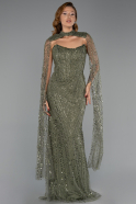 Long Olive Drab Beaded Evening Dress ABU6401