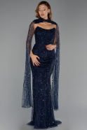 Long Navy Blue Beaded Evening Dress ABU6401