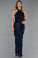 Long Navy Blue Dantelle Evening Dress ABU6405