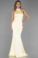 Long Yellow Satin Prom Gown ABU6406