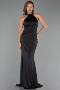 Long Black Satin Prom Gown ABU6406