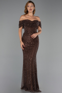 Long Brown Beaded Evening Dress ABU6411