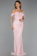 Long Powder Color Beaded Evening Dress ABU6411