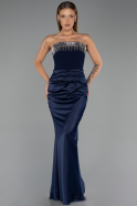 Long Navy Blue Satin Mermaid Prom Dress ABU5820