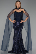 Long Navy Blue Beaded Evening Dress ABU6444