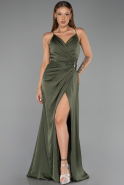 Long Olive Drab Satin Prom Gown ABU6427