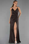 Long Brown Satin Prom Gown ABU6427