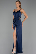 Long Navy Blue Satin Prom Gown ABU6427
