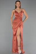 Long Light Brown Satin Prom Gown ABU6427