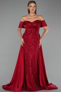 Long Burgundy Beaded Plus Size Evening Dress ABU6414