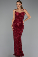 Long Burgundy Scaly Evening Dress ABU6308