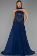 Long Navy Blue Chiffon Evening Dress ABU6436