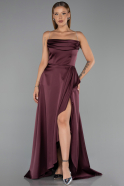 Long Plum Satin Prom Gown ABU6130