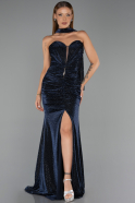 Long Navy Blue Beaded Evening Dress ABU6440