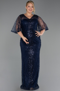 Long Navy Blue Beaded Plus Size Evening Dress ABU6389