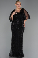Long Black Beaded Plus Size Evening Dress ABU6389