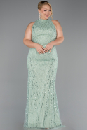 Long Mint Beaded Plus Size Evening Gown ABU5063