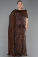 Long Brown Beaded Formal Plus Size Dress ABU5819