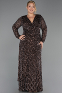 Long Brown Scaly Plus Size Evening Gown ABU6488