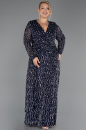Long Navy Blue Scaly Plus Size Evening Gown ABU6488