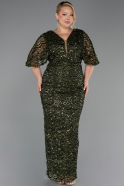 Long Olive Drab Scaly Plus Size Evening Gown ABU6064