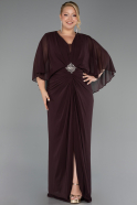 Long Brown Chiffon Plus Size Evening Dress ABU6490