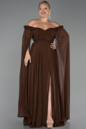 Long Brown Chiffon Plus Size Evening Dress ABU3464