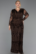 Long Brown Scaly Plus Size Evening Gown ABU6493