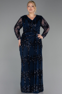 Long Navy Blue Scaly Plus Size Evening Gown ABU6493