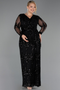 Long Black Scaly Plus Size Evening Gown ABU6493