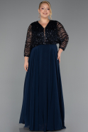 Long Navy Blue Chiffon Formal Plus Size Dress ABU6495