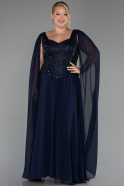 Long Navy Blue Chiffon Formal Plus Size Dress ABU6422