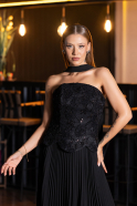 Long Black Chiffon Evening Dress ABU6436