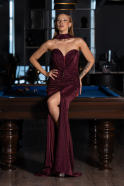 Long Cherry Colored Beaded Evening Dress ABU6440