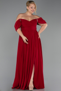 Burgundy Boat Neck Long Chiffon Plus Size Prom Dress ABU3738