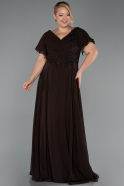 Long Brown Chiffon Formal Plus Size Dress ABU1562