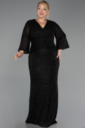 Long Black Beaded Plus Size Evening Gown ABU6501