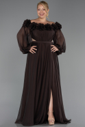 Long Brown Chiffon Formal Plus Size Dress ABU4131