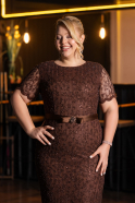 Midi Brown Dantelle Plus Size Cocktail Dress ABK2673